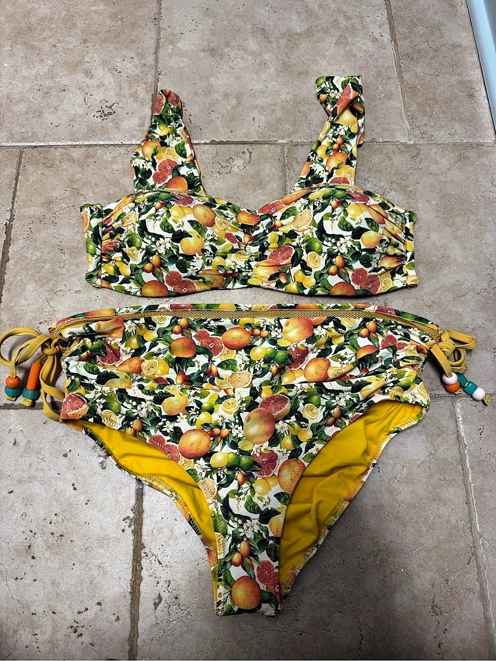 Stella McCartney Floral Bikini Set in Yellow & Green Size Small
